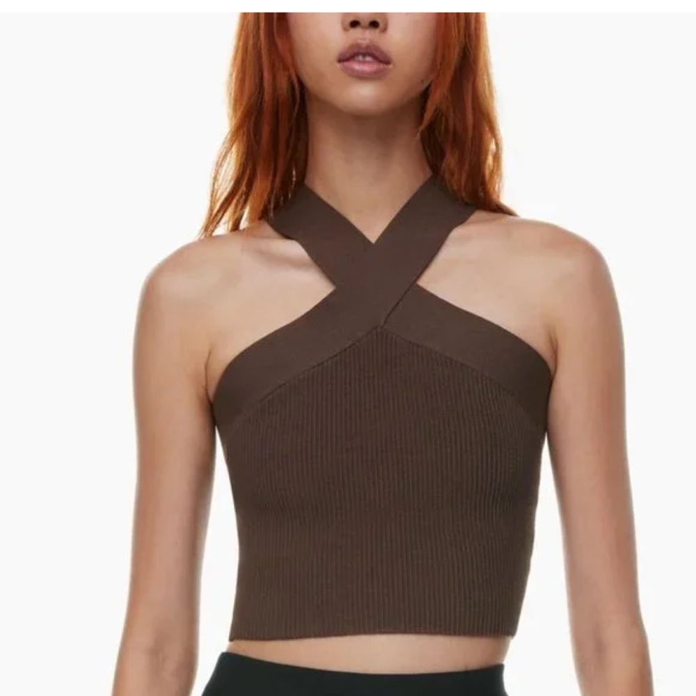 Babaton Brown Sculpt Ribbed Top